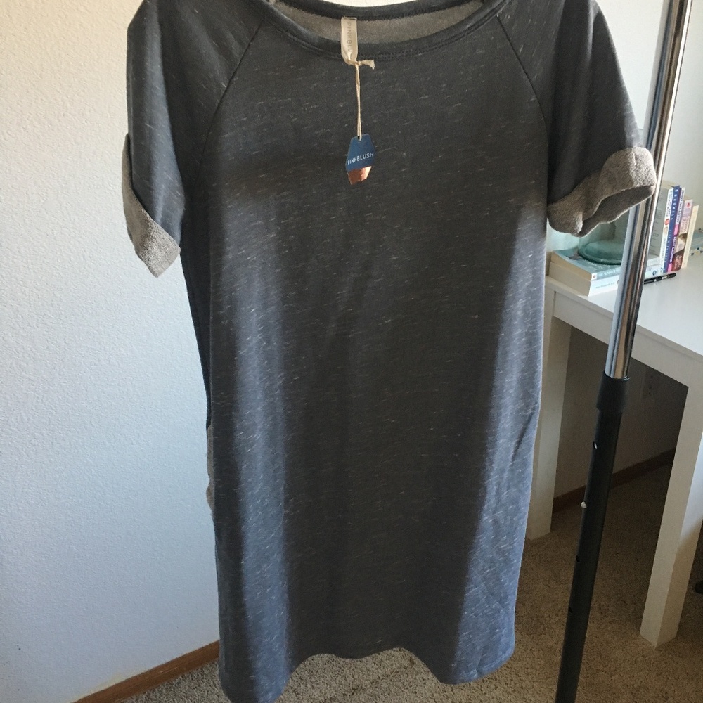 Blue Sweatshirt Maternity Dress with Pockets